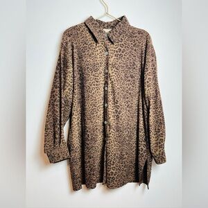 Vintage 90s Kathy Che leopard blouse button down tunic top